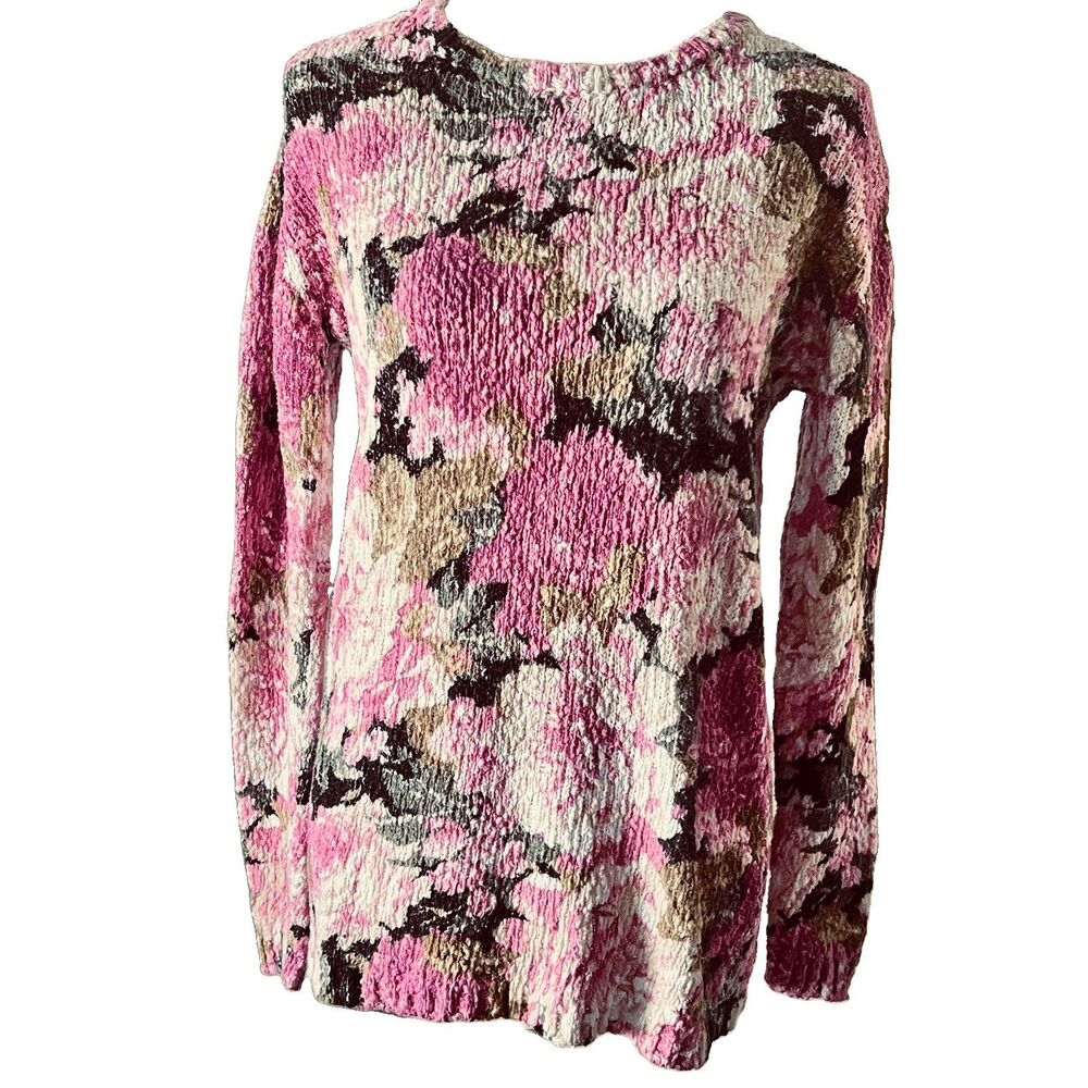 Minkpink Floral Sweater Size Med Long Sleeve Textured Pullover